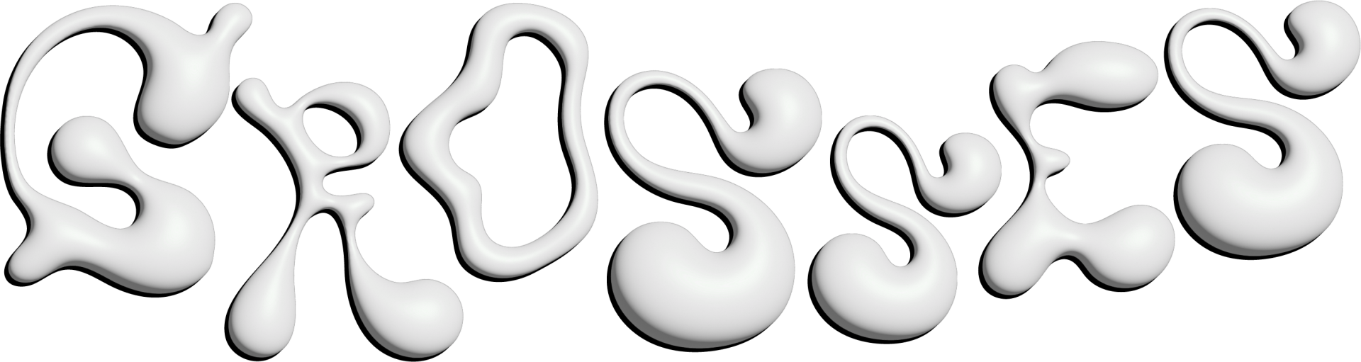 Logo de la marque GROSSES - le mot 'GROSSES' est stylisé avec une typographie blanche sculpturale, fluide et moderne, évoquant une esthétique luxueuse et artistique.