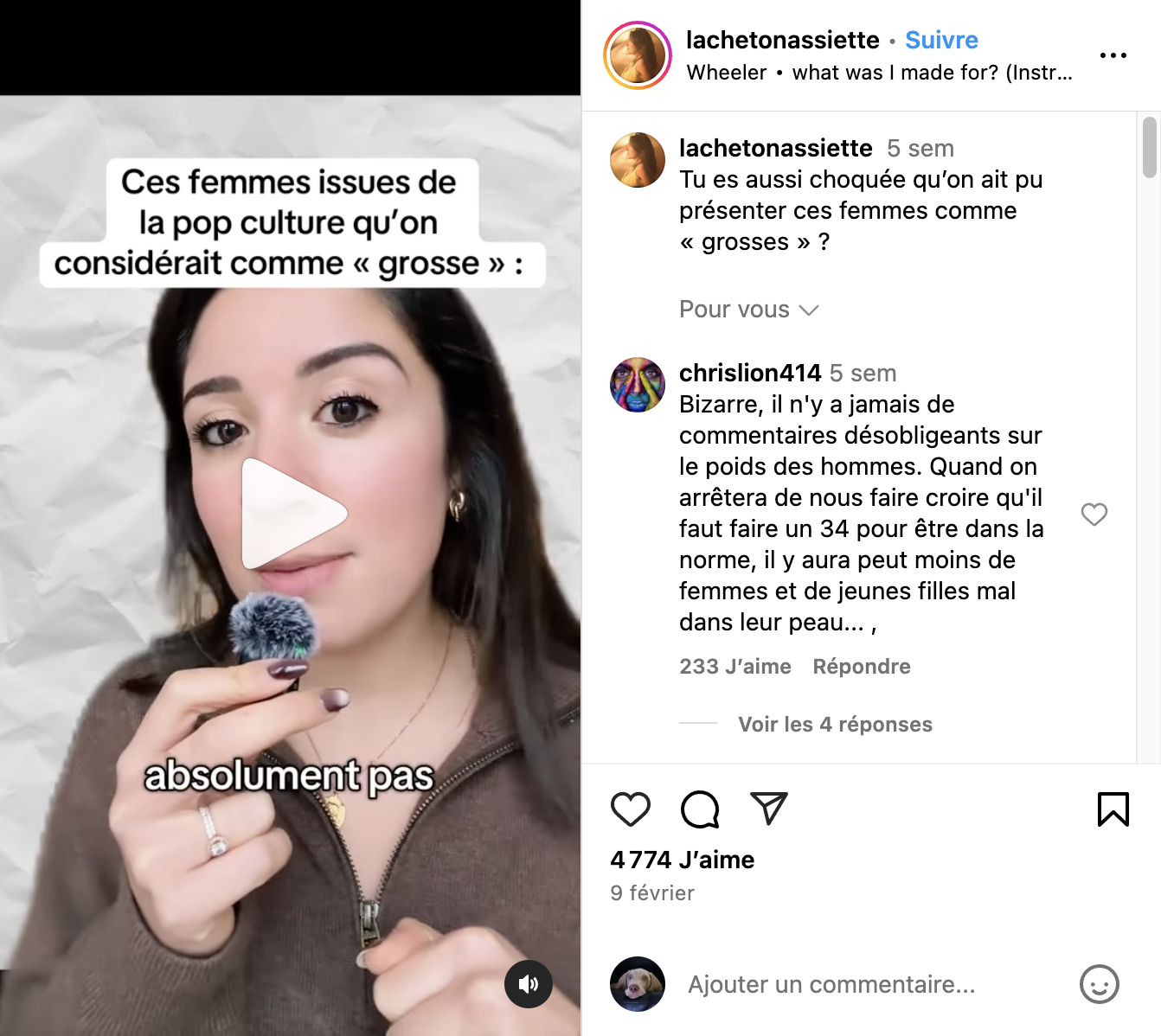 Aperçu d'une vidéo instagram " Ces femmes issues de la pop culture qu'on considérait comme 'grosse' "