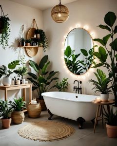 photo salle de bains avec beaucoup de plantes